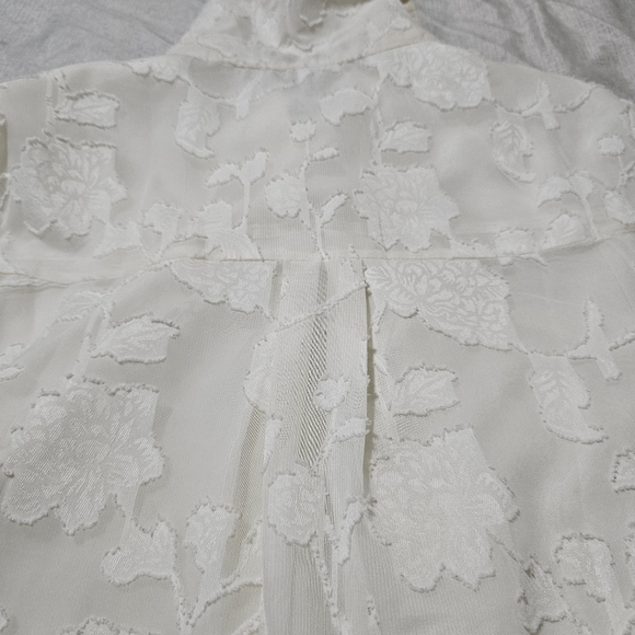 Pretty Garden Romantic Sheer Chiffon Textured Blouse Button Down Cream Small - Picture 14 of 16